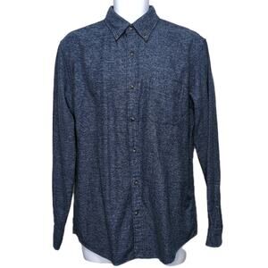 Lands End Flannel Shirt Mens M Blue Casual Outdoor Camping Fishing Flip Cuff